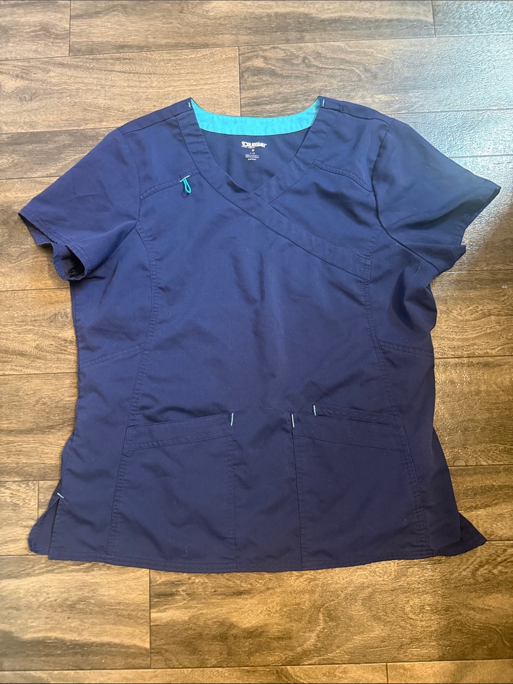 Scrubstar Navy Short Sleeve Scrub Top with Aqua Trim